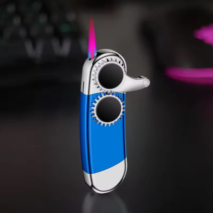 Gear Linkage Windproof Flame Lighter with Transparent Gas Chamber