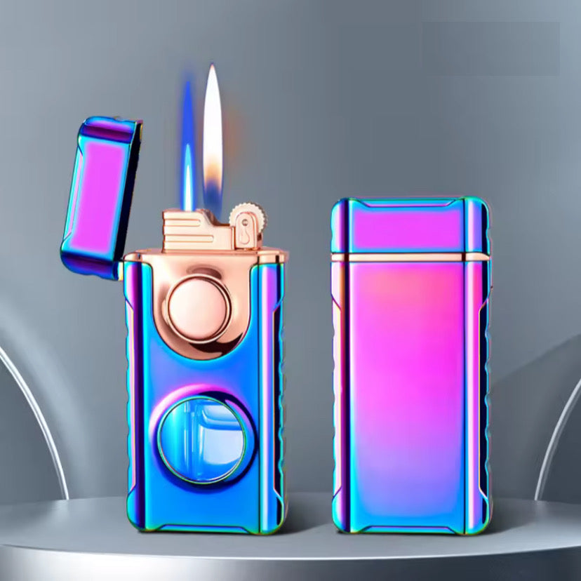 Metal Double Flame Lighter with LED & Gas Window